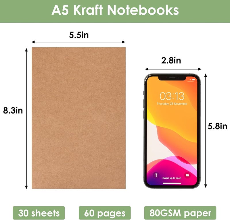 LABUK 48 Pack Lined Kraft Notebooks, A5 Journals Bulk, 8.3x5.5 Notebook Bulk for Traveler Journal, Students Gift School Office Supplies (30 Sheets/60 Pages) - Image 2